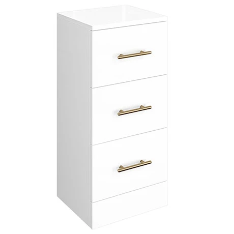 Venice 350x300mm Gloss White 3 Drawer Unit With Brushed Brass Handles 1 Venice 350x300mm Gloss White 3 Drawer Unit With Brushed Brass Handles