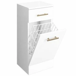 Venice 350x300mm Gloss White Laundry Basket With Brushed Brass Handles
