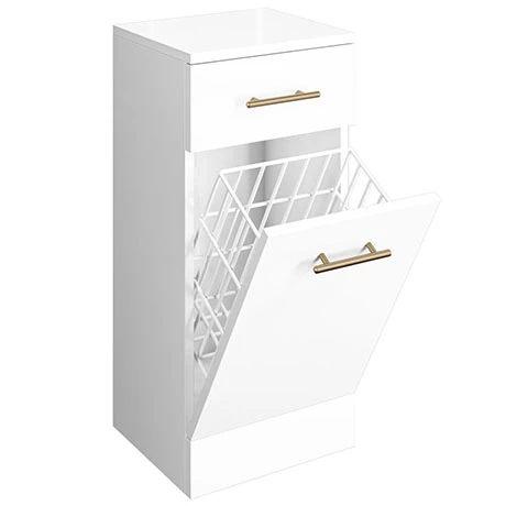 Venice 350x300mm Gloss White Laundry Basket With Brushed Brass Handles 1 Venice 350x300mm Gloss White Laundry Basket With Brushed Brass Handles