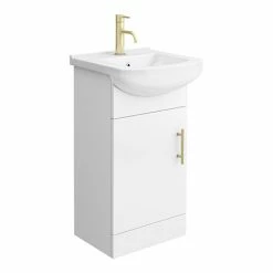 Venice 460 Gloss White Vanity With Brushed Brass Handle (Unit Depth 300mm)