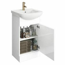 Venice 460 Gloss White Vanity With Brushed Brass Handle (Unit Depth 300mm) 7 Venice 460 Gloss White Vanity With Brushed Brass Handle (Unit Depth 300mm) -Venice shop VBB450 d3 460