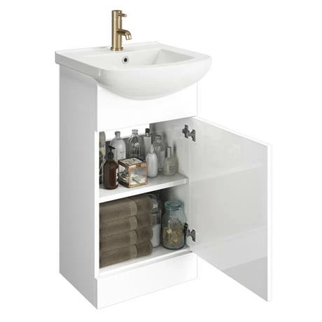 Venice 460 Gloss White Vanity With Brushed Brass Handle (Unit Depth 300mm) 4 Venice 460 Gloss White Vanity With Brushed Brass Handle (Unit Depth 300mm) - Image 4