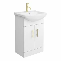 Venice 560 Gloss White Vanity With Brushed Brass Handles (Unit Depth 300mm)