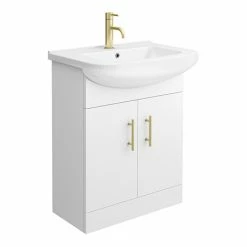 Venice 665 Gloss White Vanity With Brushed Brass Handles (Unit Depth 300mm)