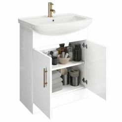 Venice 665 Gloss White Vanity With Brushed Brass Handles (Unit Depth 300mm) -Venice shop VBB650 d2 460