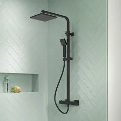 Venice Cubo Matt Black Modern Thermostatic Shower