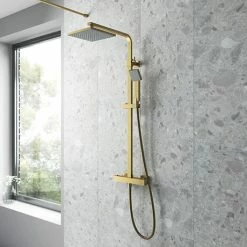 Venice Cubo Brushed Brass Modern Thermostatic Shower