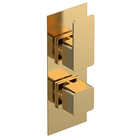 Venice Cubo Twin Thermostatic Shower Valve - Brushed Brass 1 Venice Cubo Twin Thermostatic Shower Valve - Brushed Brass