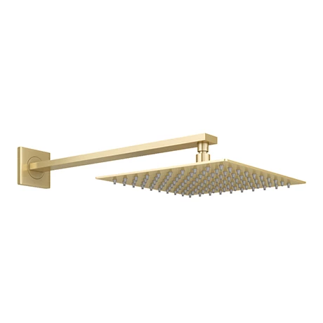 Venice Cubo Brushed Brass Shower Head With Wall Mounted Arm - 200x200mm 1 Venice Cubo Brushed Brass Shower Head With Wall Mounted Arm - 200x200mm