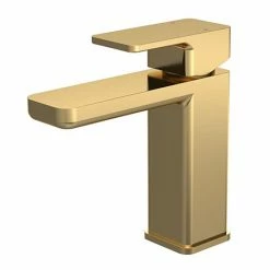 Venice Cubo Brushed Brass Mono Basin Mixer With Push Button Waste