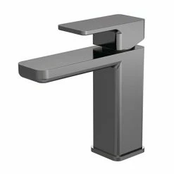 Venice Cubo Gunmetal Grey Mono Basin Mixer With Push Button Waste