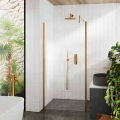 Venice Brushed Brass Outer Framed 8mm Wetroom Screen With Support Arm (1950mm High) - Various Sizes -Venice shop VEN7BOFWS a1 460