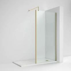 Venice Brushed Brass Outer Framed 8mm Wetroom Screen With Support Arm (1950mm High) - Various Sizes -Venice shop VEN7BOFWS a3 460