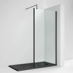 Venice Matt Black Outer Framed 8mm Wetroom Screen With Support Arm (1950mm High) - Various Sizes -Venice shop VEN7OFWS ll 460