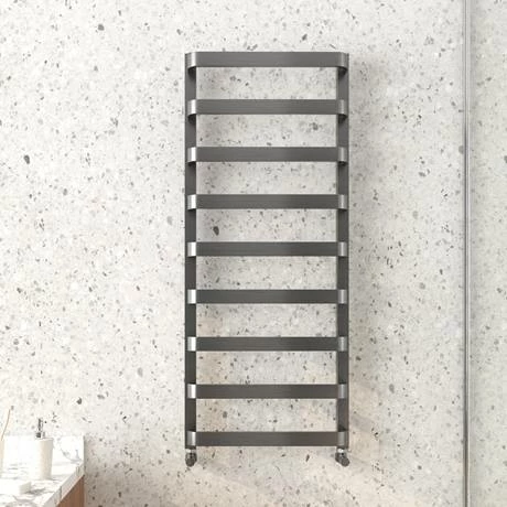 Venice Brushed Black Nickel Designer Heated Towel Rail (500 X 1200mm) 2 Venice Brushed Black Nickel Designer Heated Towel Rail (500 X 1200mm) - Image 2