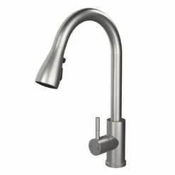 Venice Modern Kitchen Mixer Tap With Swivel Spout & Pull Out Spray - Brushed Steel