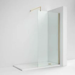 Venice Brushed Brass Wetroom Screen With Retaining Arm (1950mm High) - Various Sizes -Venice shop VENRSB detail04 460