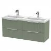 Venice Fluted 1205mm Satin Green 4 Drawer Double Basin Vanity Unit & Chrome Handles
