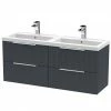Venice Fluted 1205mm Anthracite 4 Drawer Double Basin Vanity Unit & Chrome Handles