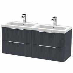 Venice Fluted 1205mm Anthracite 4 Drawer Double Basin Vanity Unit & Chrome Handles