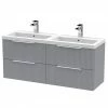 Venice Fluted 1205mm Satin Grey 4 Drawer Double Basin Vanity Unit & Chrome Handles