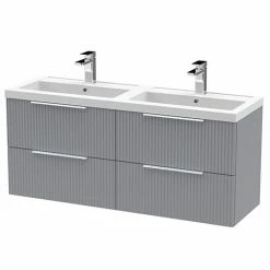 Venice Fluted 1205mm Satin Grey 4 Drawer Double Basin Vanity Unit & Chrome Handles