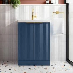 Venice Fluted 500mm Blue Vanity Unit - Floor Standing 2 Door Unit With Chrome Handles -Venice shop VF50FS2DRB D1 460