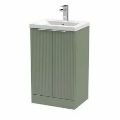 Venice Fluted 500mm Green Vanity Unit - Floor Standing 2 Door Unit With Chrome Handles