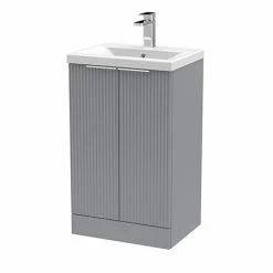 Venice Fluted 500mm Grey Vanity Unit - Floor Standing 2 Door Unit With Chrome Handles