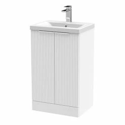 Venice Fluted 500mm White Vanity Unit - Floor Standing 2 Door Unit With Chrome Handles
