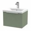 Venice Fluted 500mm Green Vanity Unit - Wall Hung Single Drawer Unit With Chrome Handle
