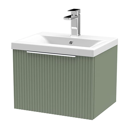 Venice Fluted 500mm Green Vanity Unit - Wall Hung Single Drawer Unit With Chrome Handle 1 Venice Fluted 500mm Green Vanity Unit - Wall Hung Single Drawer Unit With Chrome Handle