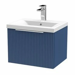 Venice Fluted 500mm Blue Vanity Unit - Wall Hung Single Drawer Unit With Chrome Handle
