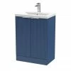 Venice Fluted 600mm Blue Vanity Unit - Floor Standing 2 Door Unit With Chrome Handles