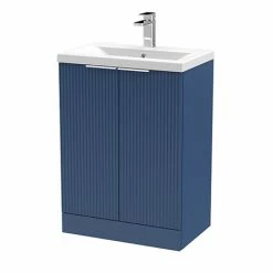 Venice Fluted 600mm Blue Vanity Unit - Floor Standing 2 Door Unit With Chrome Handles