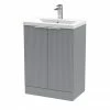 Venice Fluted 600mm Grey Vanity Unit - Floor Standing 2 Door Unit With Chrome Handles