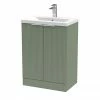 Venice Fluted 600mm Green Vanity Unit - Floor Standing 2 Door Unit With Chrome Handles