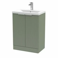 Venice Fluted 600mm Green Vanity Unit - Floor Standing 2 Door Unit With Chrome Handles