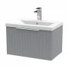 Venice Fluted 600mm Grey Vanity Unit - Wall Hung Single Drawer Unit With Chrome Handle