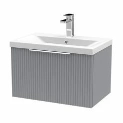 Venice Fluted 600mm Grey Vanity Unit - Wall Hung Single Drawer Unit With Chrome Handle