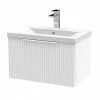 Venice Fluted 600mm White Vanity Unit - Wall Hung Single Drawer Unit With Chrome Handle