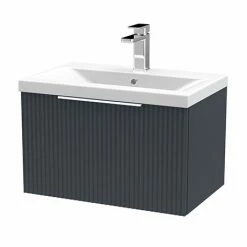 Venice Fluted 600mm Anthracite Vanity Unit - Wall Hung Single Drawer Unit With Chrome Handle