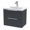 Venice Fluted 600mm Anthracite Vanity Unit - Wall Hung 2 Drawer Unit With Chrome Handles