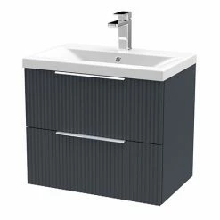 Venice Fluted 600mm Anthracite Vanity Unit - Wall Hung 2 Drawer Unit With Chrome Handles