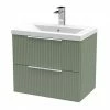 Venice Fluted 600mm Green Vanity Unit - Wall Hung 2 Drawer Unit With Chrome Handles