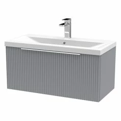 Venice Fluted 800mm Grey Vanity Unit - Wall Hung Single Drawer Unit With Chrome Handle