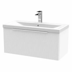 Venice Fluted 800mm White Vanity Unit - Wall Hung Single Drawer Unit With Chrome Handle