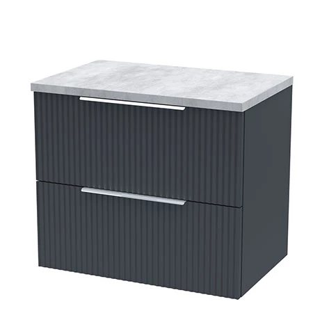 Venice Fluted 600mm Anthracite Vanity Unit - Wall Hung 2 Drawer Unit With Bellato Grey Worktop & Chrome Handles 1 Venice Fluted 600mm Anthracite Vanity Unit - Wall Hung 2 Drawer Unit With Bellato Grey Worktop & Chrome Handles