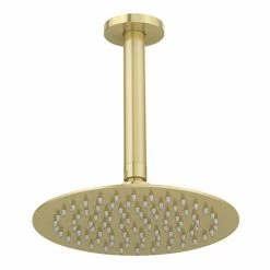 Venice Giro 200mm Round Brushed Brass Fixed Shower Head + 150mm Ceiling Mounted Arm