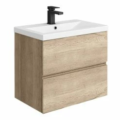 Venice Linea 600mm Rustic Oak Wall Hung 2-Drawer Vanity Unit